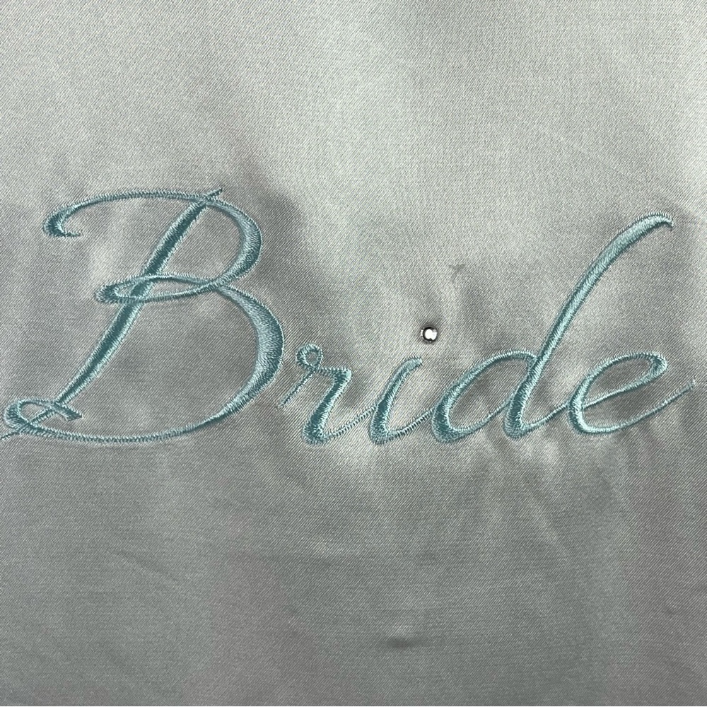 Apt 9 Womens White Satin Bridal Robe Light Blue Trim Bride Tie Belt Large - Picture 7 of 9